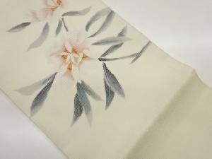 作家物　 紗 手描き花草模様刺繍開き名古屋帯（額縁仕立て）